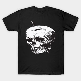 Black and White Skull of Phineas Gage With Tamping Iron Vector T-Shirt